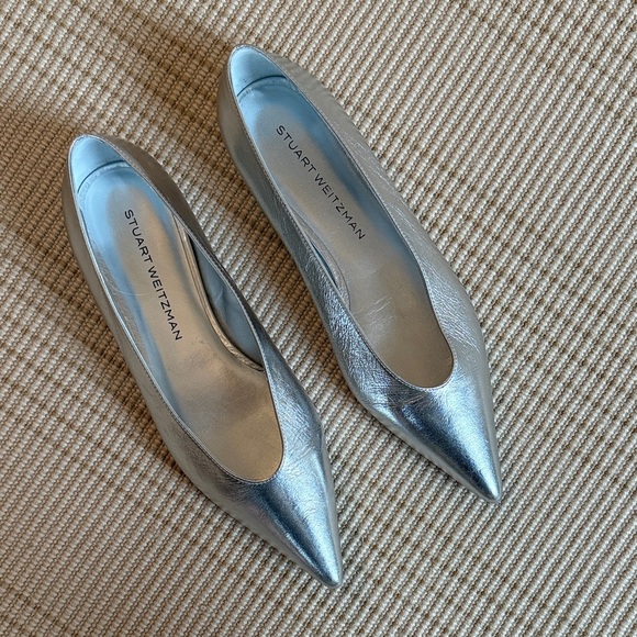 Stuart Weitzman Shoes - NEVER WORN Stuart Weitzman Metallic Silver Heels